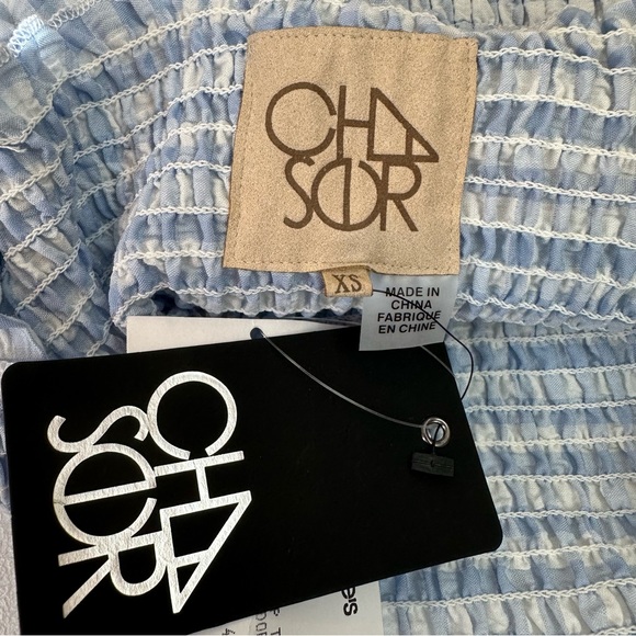 NWT CHASER Smocked Puff Sleeve Top Blue Gingham XS - Picture 4 of 6